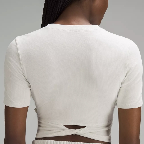 lululemon athletica Tops - lululemon athletica Cream/Beige Ribbed Crop Top With Twist Detail